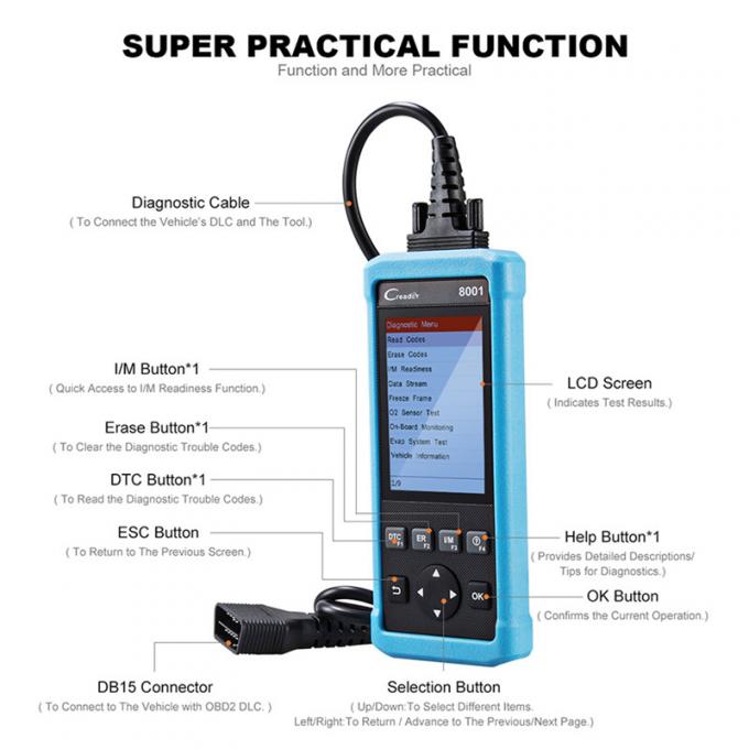 발사 DIY 부호 독자 CReader 8001 기름 EPB 리셋 기능 크롬 8001를 가진 가득 차있는 OBD 진단 기구 지원 아BS SRS 체계